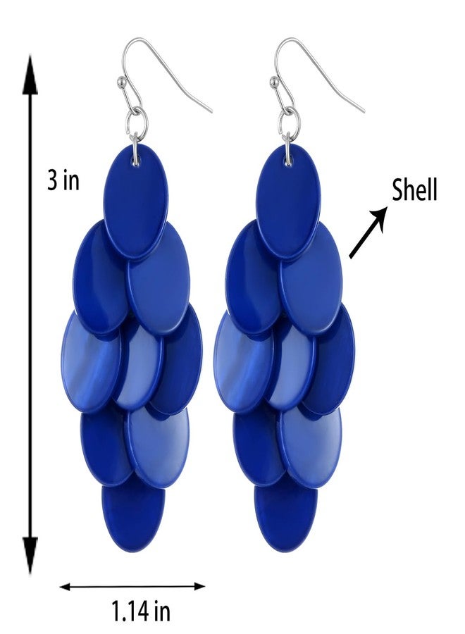 Xalroco Chandelier Dangle Earrings for Women Long Trendy Statement Elegant Sparkly Drop Earrings Colorful Boho Fancy Oval Shell Dangly Earrings Wedding Bride Jewelry Gift (blue) - Image 5